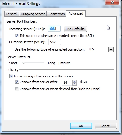 Configura la pestaña de Advanced como se muestra.