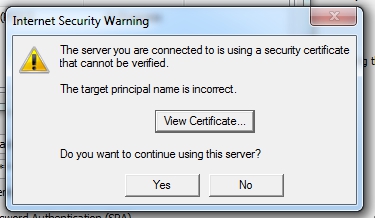 Acepta el certificado (click en Yes)